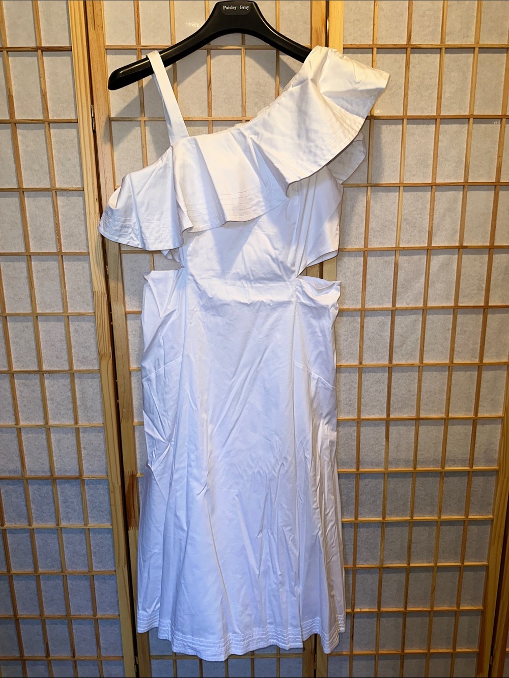 Veronica Beard White One-Shoulder Ruffle Cutout Dress